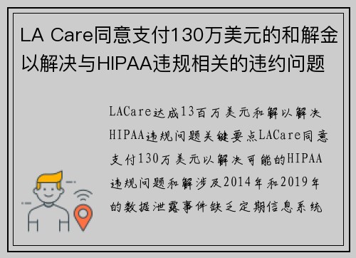 LA Care同意支付130万美元的和解金以解决与HIPAA违规相关的违约问题 