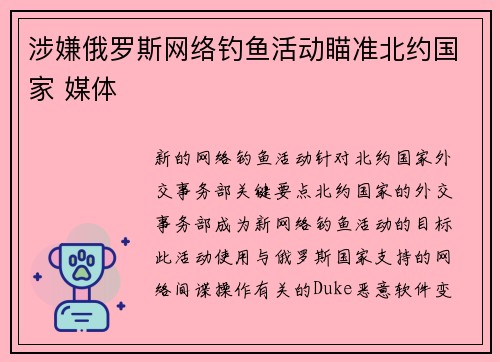 涉嫌俄罗斯网络钓鱼活动瞄准北约国家 媒体