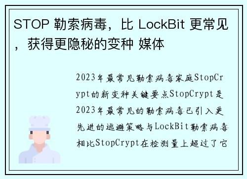 STOP 勒索病毒，比 LockBit 更常见，获得更隐秘的变种 媒体